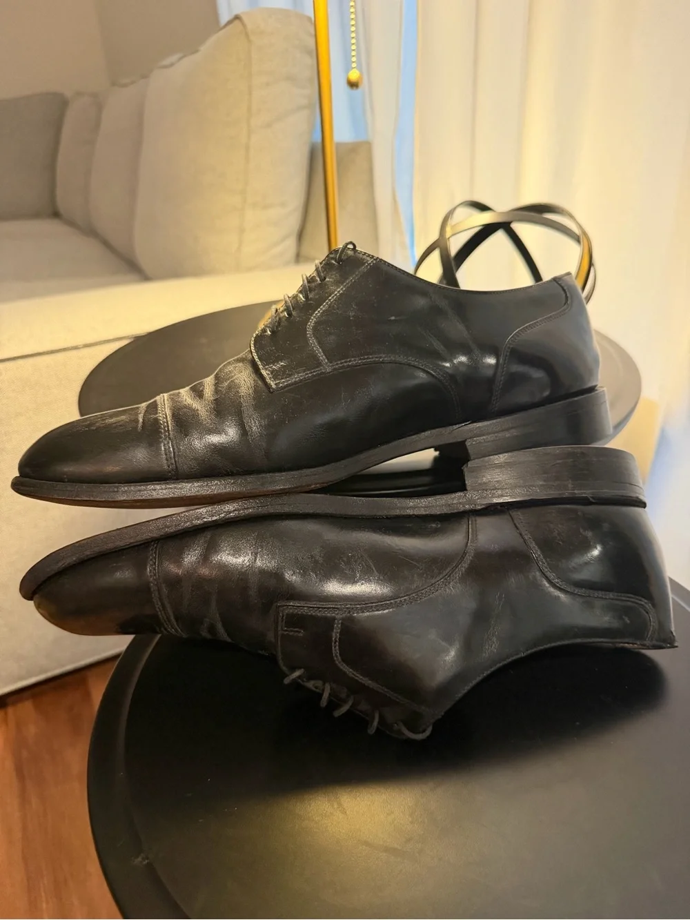 Men’s Bostonian Crown Windsor Leather Black Cap Toe Dress Shoes Size 13